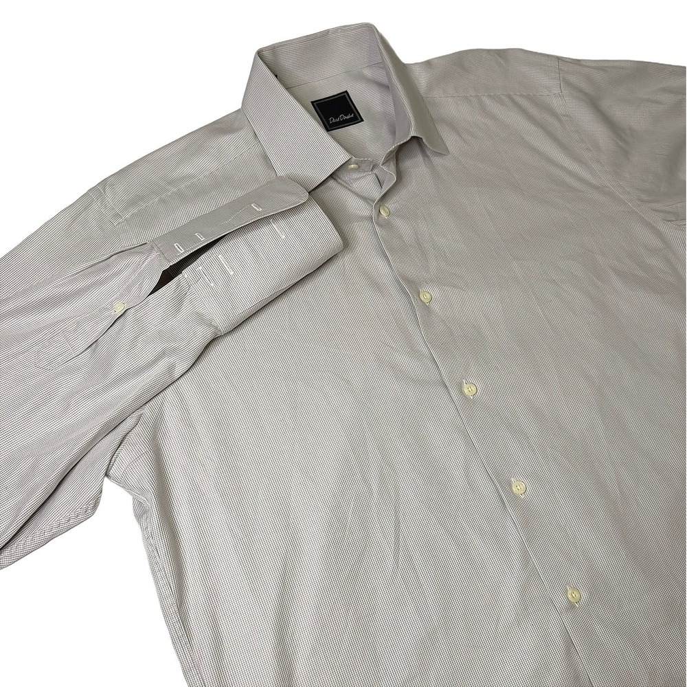 David Donahue Mens Grey Micro Houndstooth French Cuff Dress Shirt 16.5 32/33